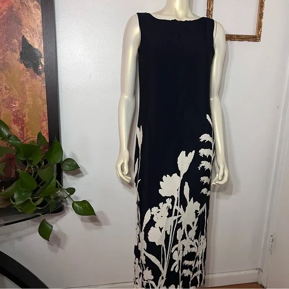 Vintage R.J. Collection by Chelsea Rousso Black Sheath Dress Long Floral Size 8 - Picture 6 of 12